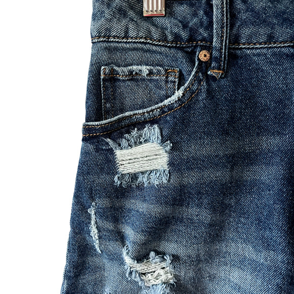 Sincerely Jules NEW Shorts Denim Jean Distressed Super HIgh Rise Wedge 25/1 - Picture 2 of 13